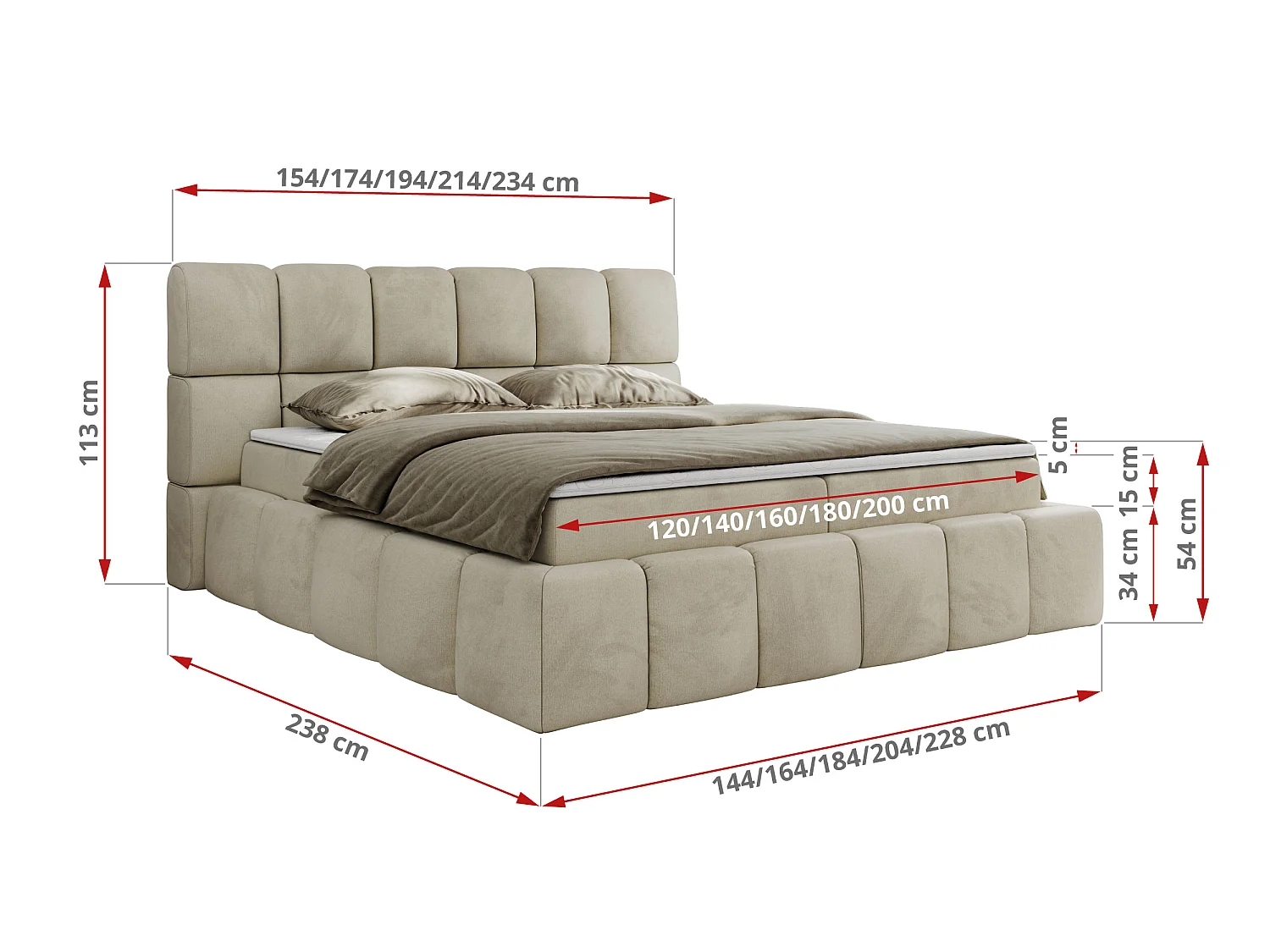 Lit boxspring - Dureté H4 + Topper T25 - Beige Velours - 120x200 - NIRA