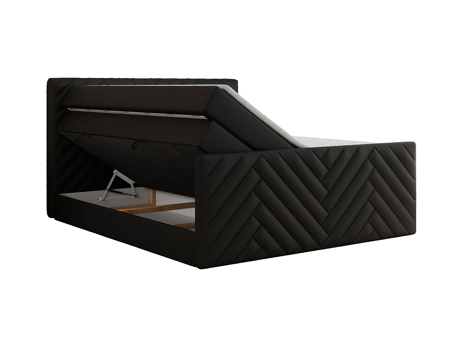 Boxspringbett PARIS KING DUO - dekorative Kopfstütze und Front, zwei Multipocket-Matratze mit Topper - 180x200 cm - H3 - Schwarz Kunstleder