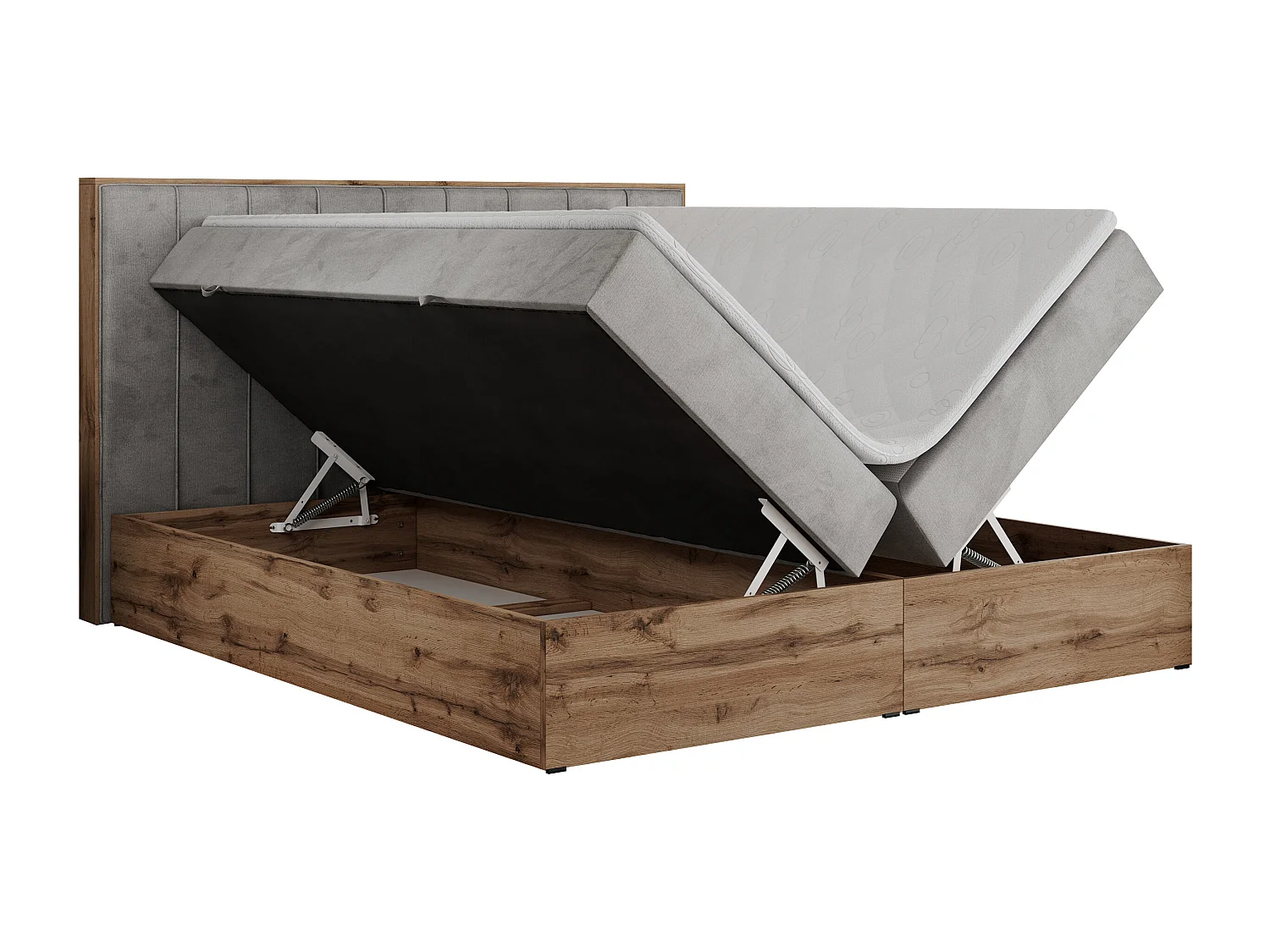 Boxspringbett BELLISSIMO - mit gestepptem Kopfteil, Polsterbett mit zwei Bettkästen, Multipocket-Matratze - 200x200 cm - H4 - Hellgrau Velvet