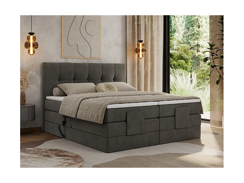 Boxspringbett VITTORIA - mit gestepptem Kopfteil, elektrischem Untergestell, Multipocket-Matratze - 180x200 cm - H4 - Dunkelgrau Velvet