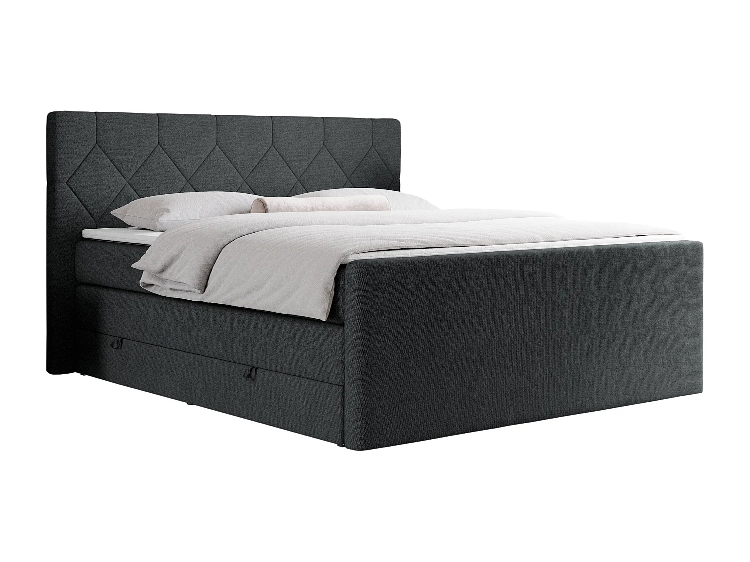 Boxspringbett EIGAR KING - Doppelbett mit genähtem Kopfteil, zwei Multipocket-Matratzen, Polsterbett für Schlafzimmer - 200x200 cm - H3 - Dunkelgrau Strukture