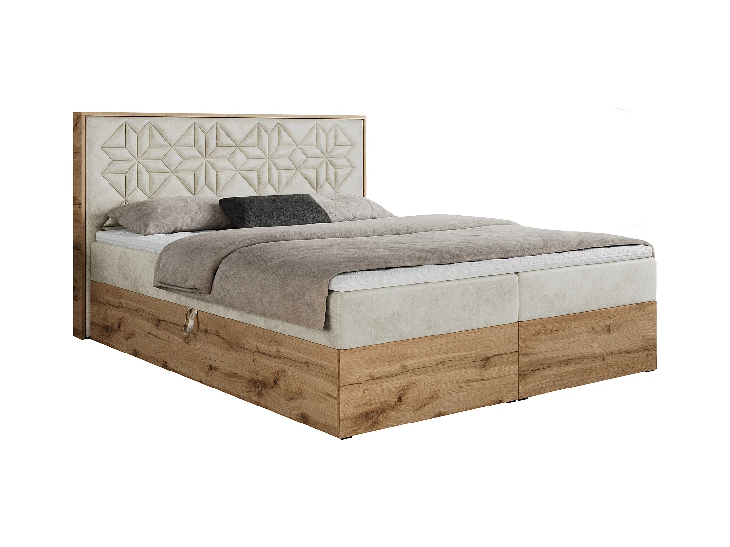 Boxspringbett NESSI - mit hoher Kopfstütze, Multipocket-Matratze und Topper, Doppelbett mit Bettkästen - 200x200 cm - H3 - Beige Velvet