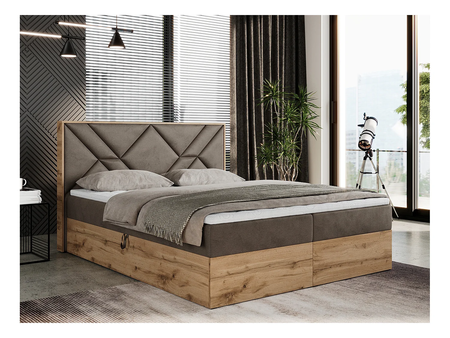 Boxspringbett GUNAR - gepolster kopfteil, Doppelbett mit Multipocket-Matratze, zwei Bettkästen - 180x200 cm - H4 - Braun Velvet