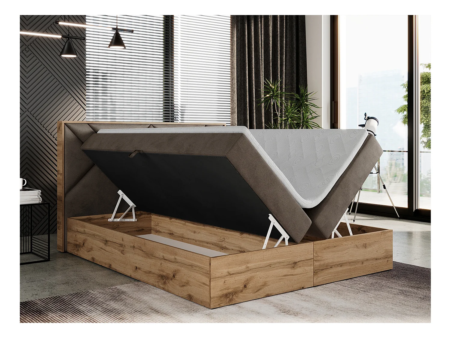 Boxspringbett GUNAR - gepolster kopfteil, Doppelbett mit Multipocket-Matratze, zwei Bettkästen - 180x200 cm - H4 - Braun Velvet