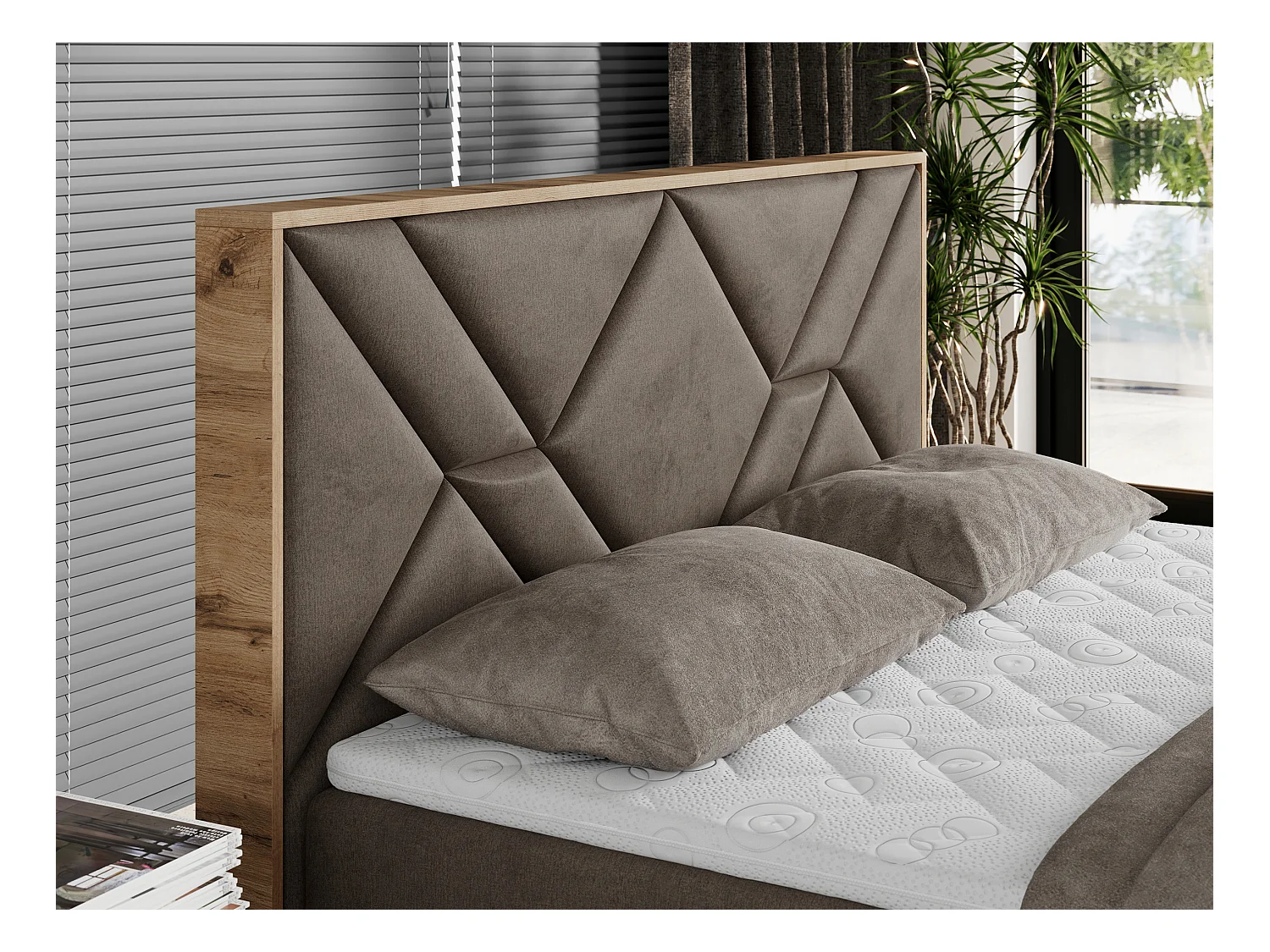 Boxspringbett GUNAR - gepolster kopfteil, Doppelbett mit Multipocket-Matratze, zwei Bettkästen - 180x200 cm - H4 - Braun Velvet