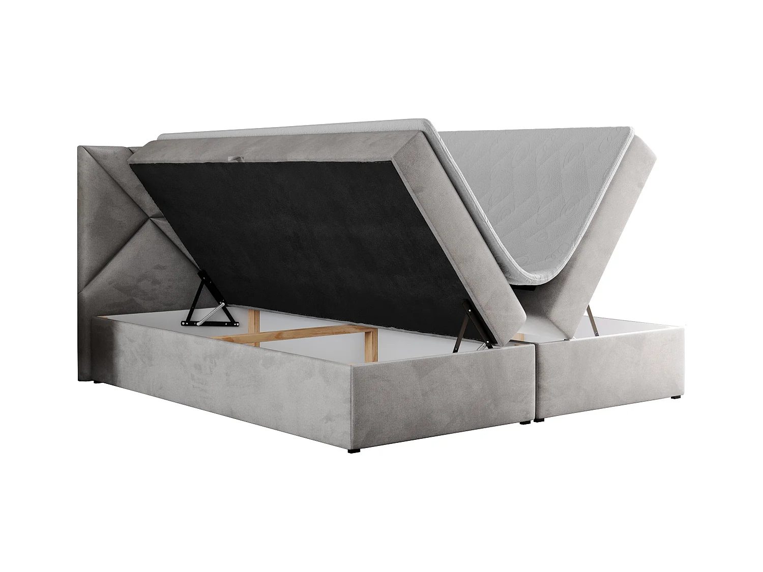 Boxspringbett NEOMI - dekorativem Kopfteil, Polsterbett mit Multipocket-Matratzen, zwei Bettkästen - 120x200 cm - H4 - Hellgrau Strukture