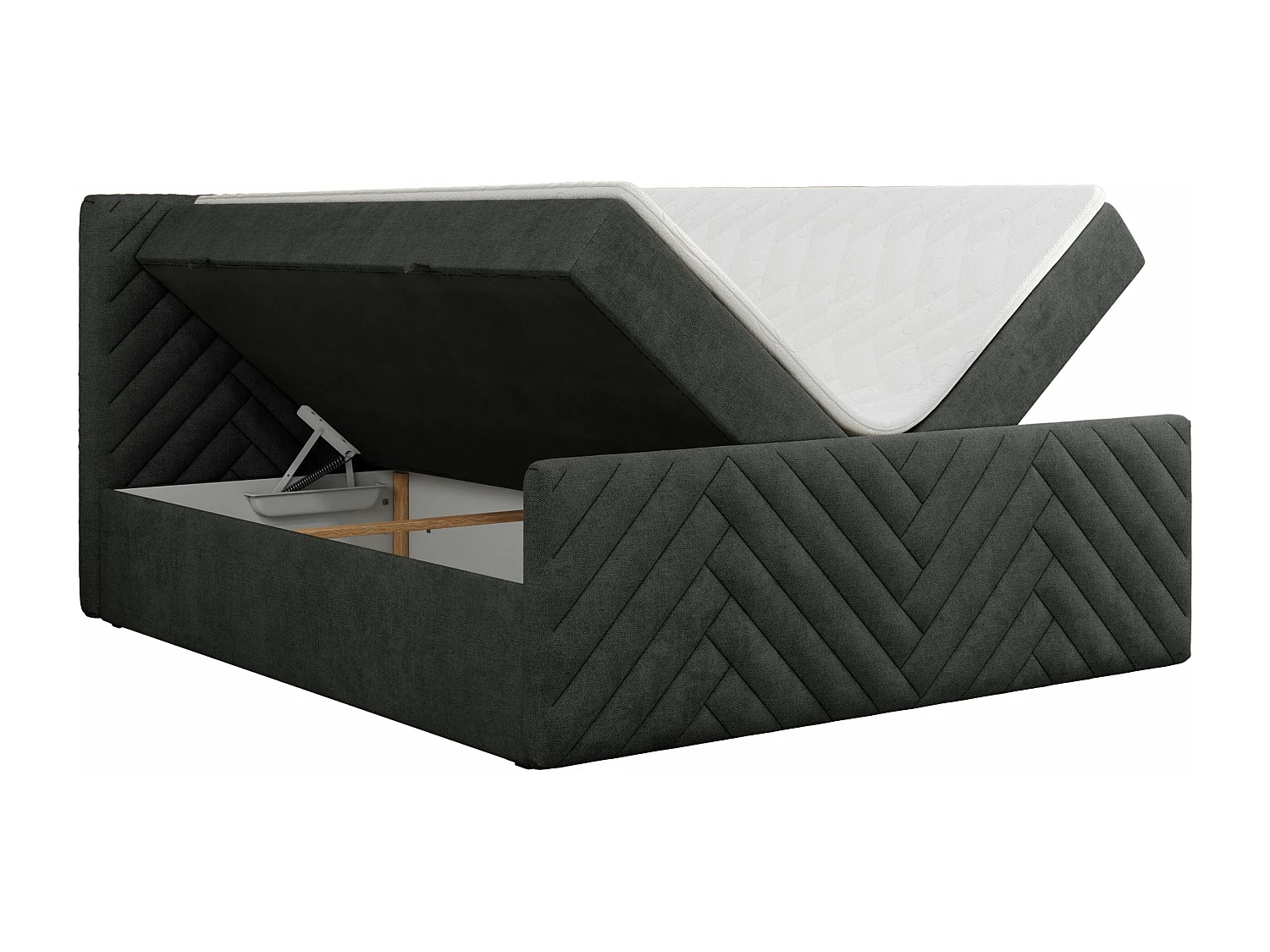 Boxspringbett PARIS DUO - Polsterbett mit genähtem Kopfteil und Frontplatte, Doppelbett, zwei Bettkästen - 140x200 cm - H3 - Dunkelgrau Strukture