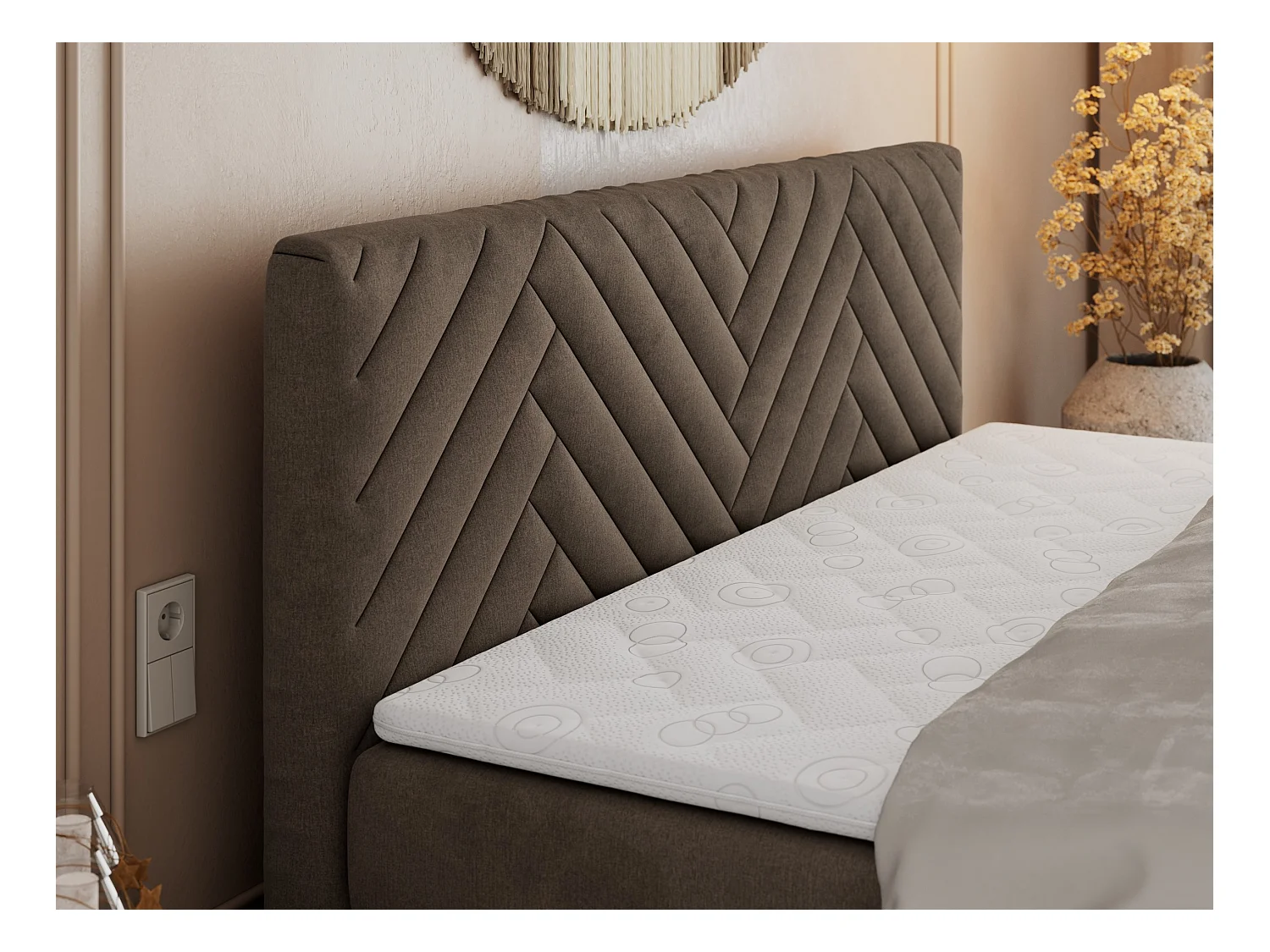 Boxspringbett PARIS KING DUO - dekorative Kopfstütze und Front, zwei Multipocket-Matratze mit Topper - 140x200 cm - H4 - Braun Velvet