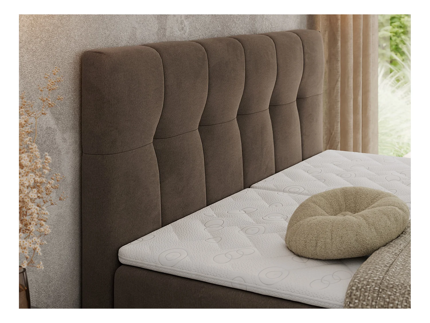 Boxspringbett VITTORIA - mit gestepptem Kopfteil, elektrischem Untergestell, Multipocket-Matratze - 160x200 cm - H3 - Braun Velvet