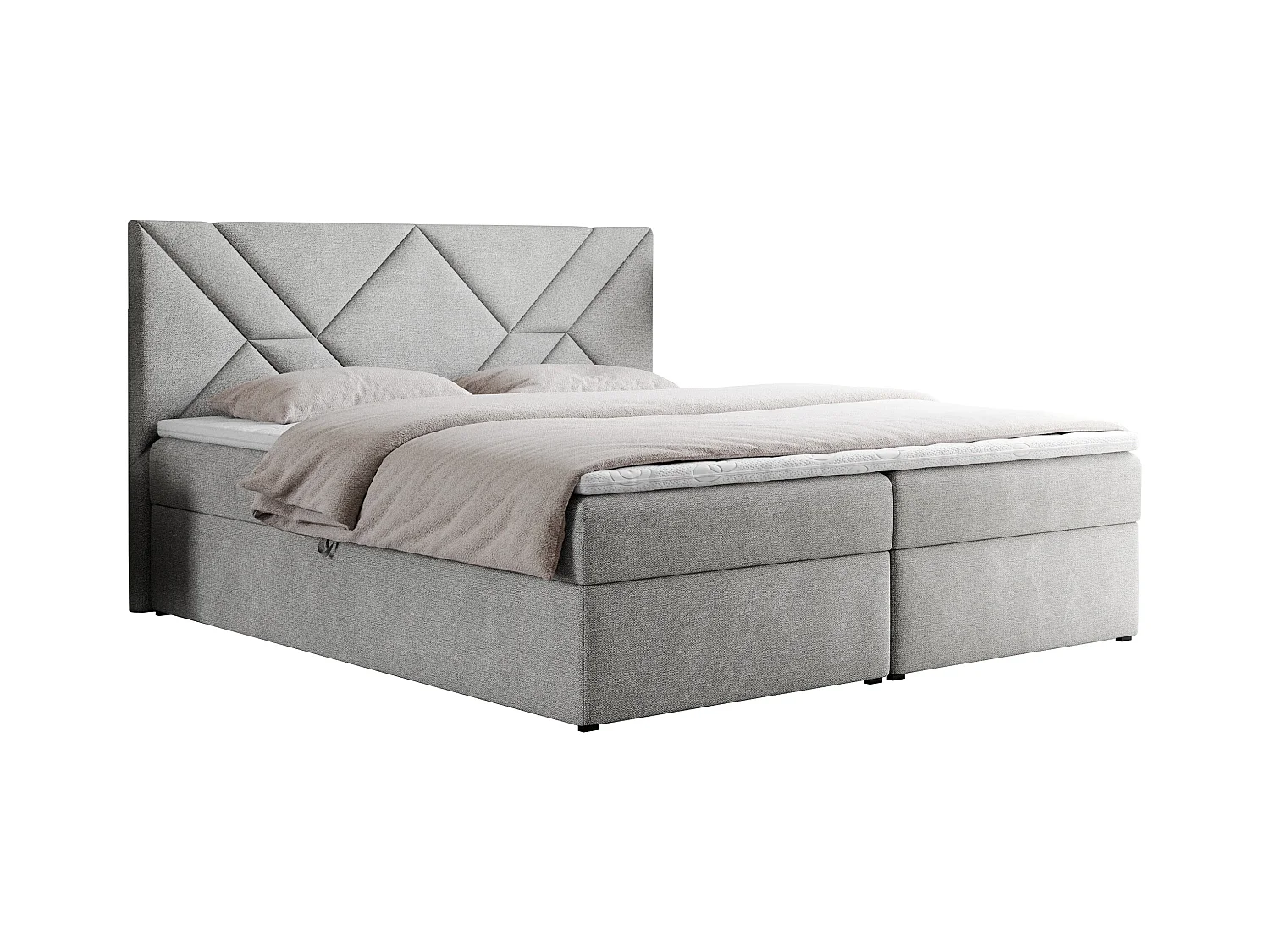 Boxspringbett NEOMI - dekorativem Kopfteil, Polsterbett mit Multipocket-Matratzen, zwei Bettkästen - 140x200 cm - H3 - Hellgrau Strukture