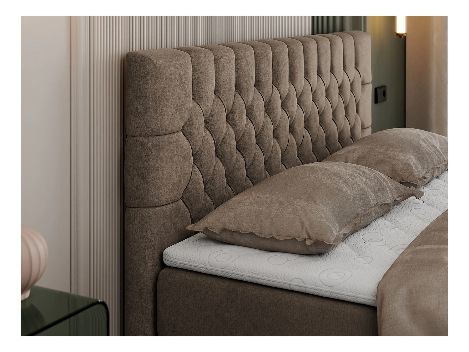 Boxspringbett PERA - gesteppte Kopfstütze, Multipocket-Matratze und Topper, Doppelbett mit Stauraum - 180x200 cm - H4 - Braun Velvet