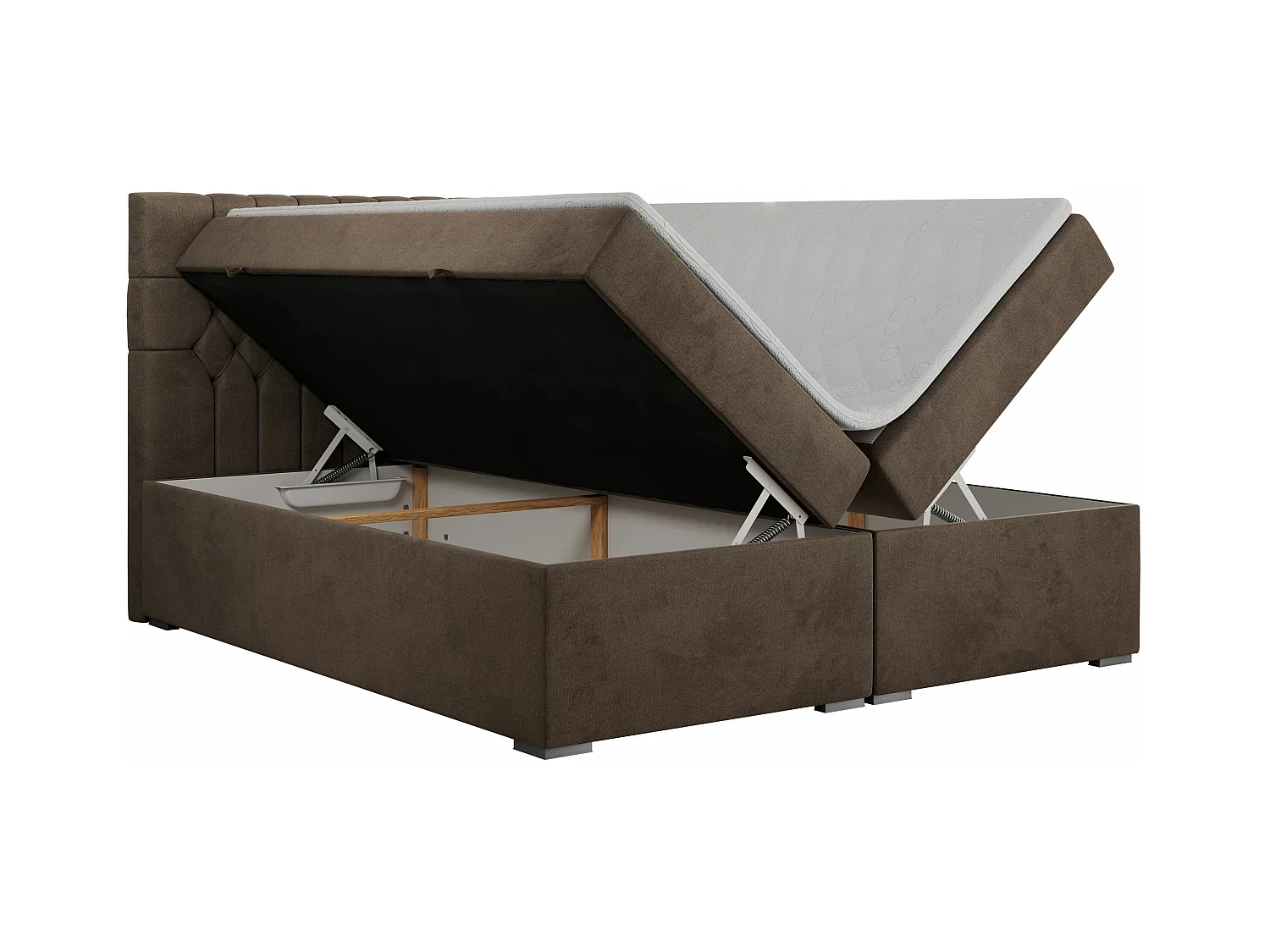 Boxspringbett PERA - gesteppte Kopfstütze, Multipocket-Matratze und Topper, Doppelbett mit Stauraum - 180x200 cm - H4 - Braun Velvet
