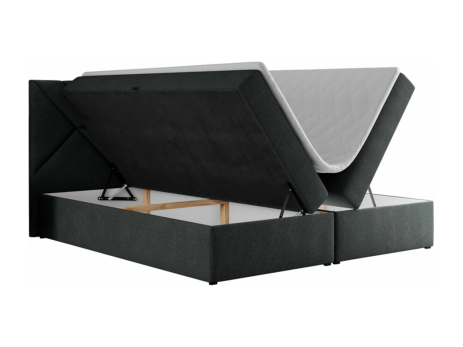 Boxspringbett NEOMI - dekorativem Kopfteil, Polsterbett mit Multipocket-Matratzen, zwei Bettkästen - 160x200 cm - H4 - Hellgrau Strukture
