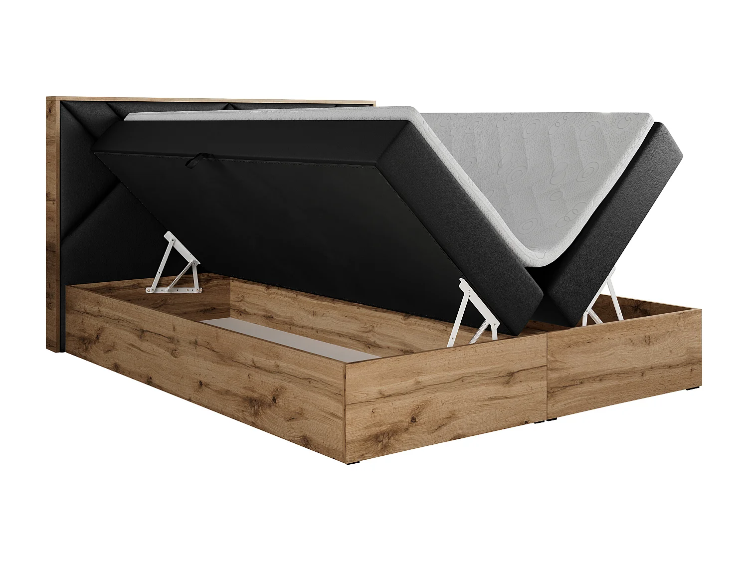 Boxspringbett GUNAR - gepolster kopfteil, Doppelbett mit Multipocket-Matratze, zwei Bettkästen - 200x200 cm - H4 - Schwarz Kunstleder