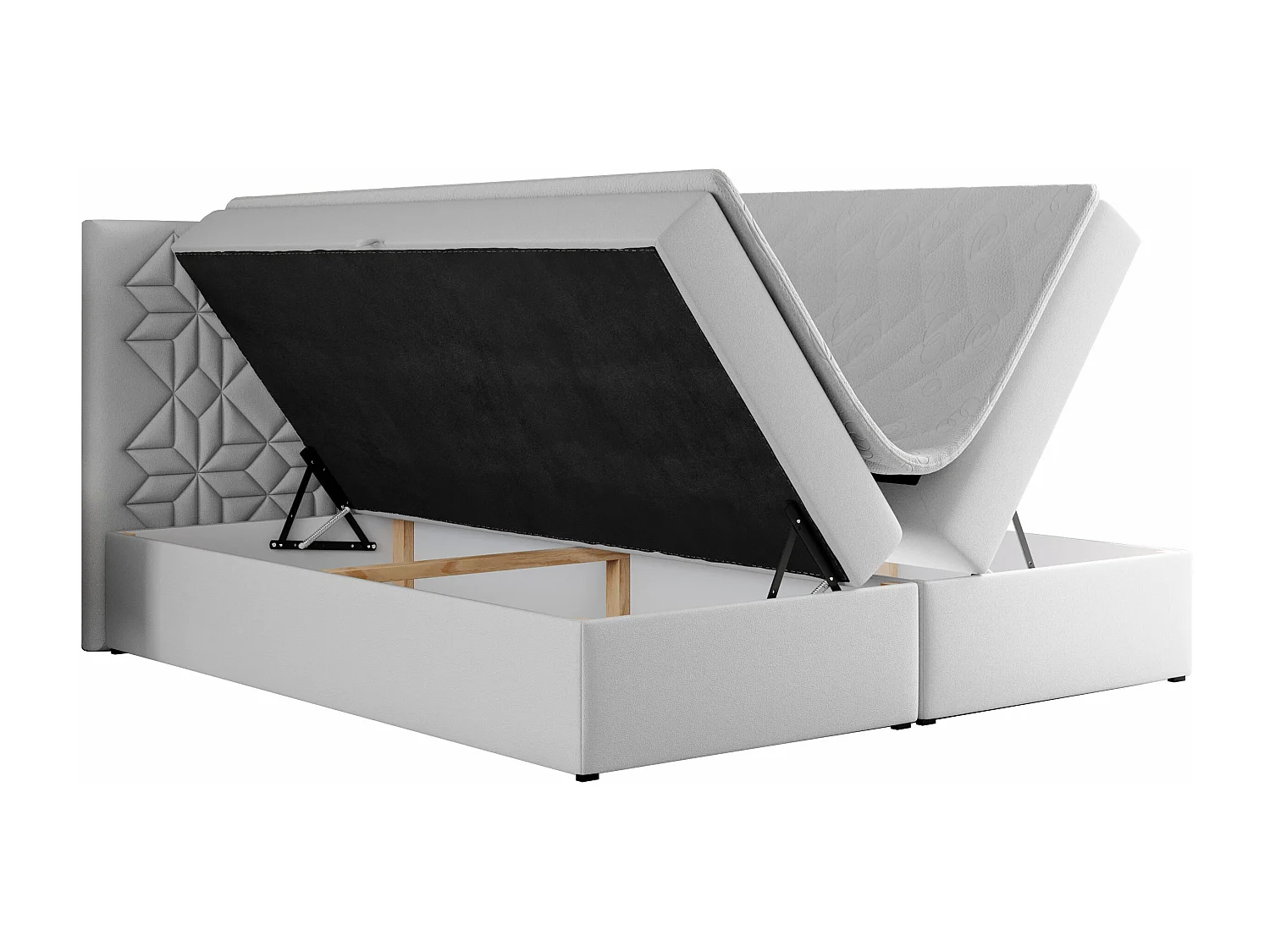 Boxspringbett LEILA - gestepptes Kopfteil,  7 Härtezonen Multipocket-Matratzen, Doppelbett mit Bettkästen - 120x200 cm - H4 - Weiß Kunstleder