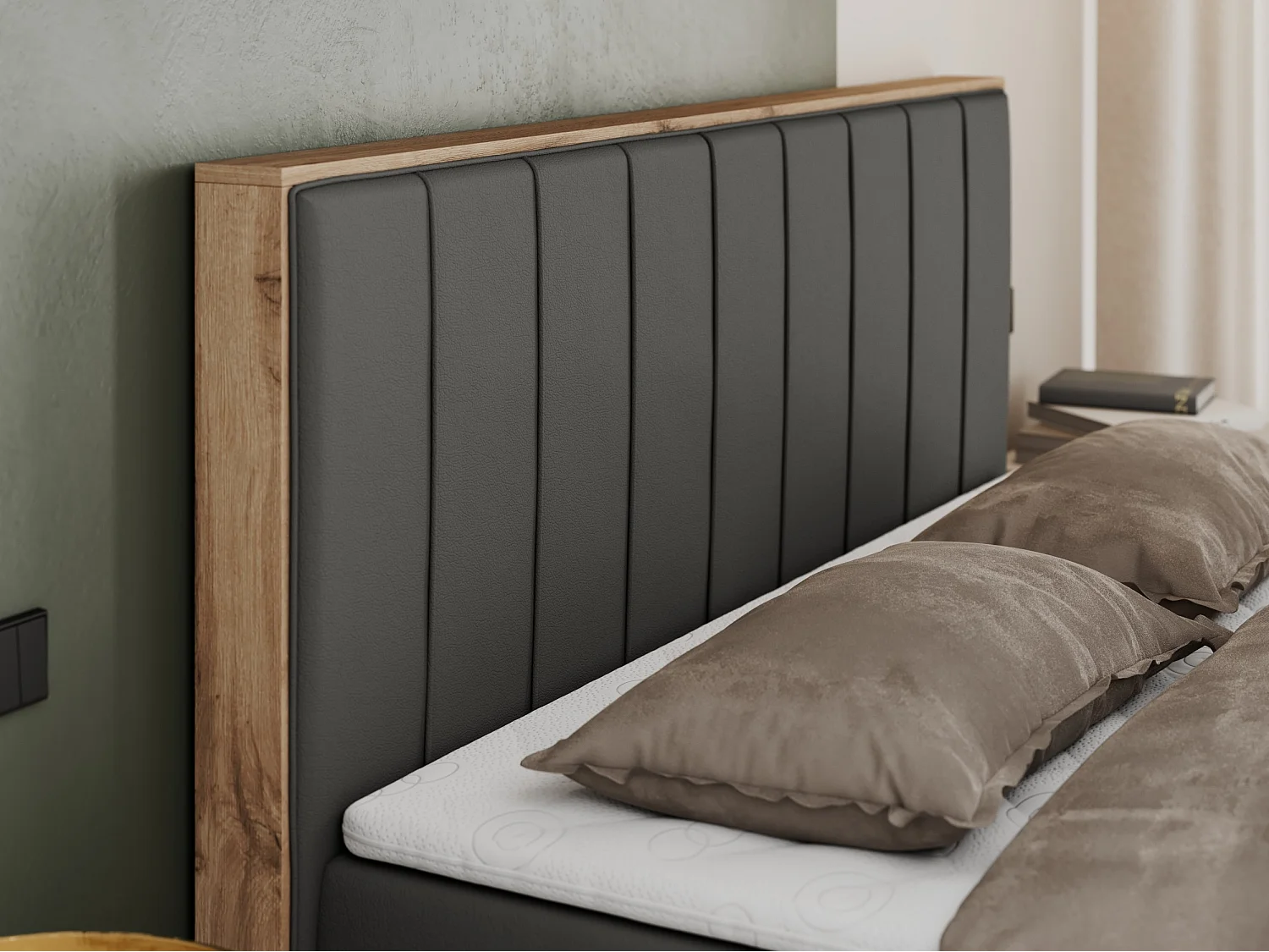 Boxspringbett BELLISSIMO - mit gestepptem Kopfteil, Polsterbett mit zwei Bettkästen, Multipocket-Matratze - 160x200 cm - H3 - Dunkelgrau Kunstleder