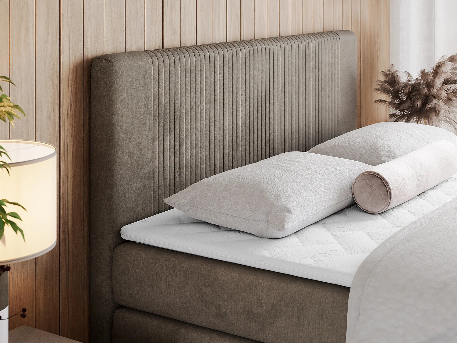 Boxspringbett DOREN KING - mit gesteppter Front und Kopfteil, zwei Multipocket-Matratzen und Topper, Doppelbett - 160x200 cm - H4 - Braun Velvet