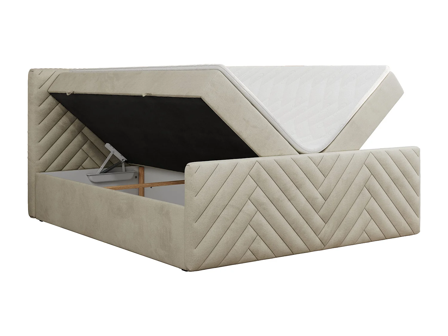 Boxspringbett PARIS DUO - Polsterbett mit genähtem Kopfteil und Frontplatte, Doppelbett, zwei Bettkästen - 160x200 cm - H3 - Beige Velvet