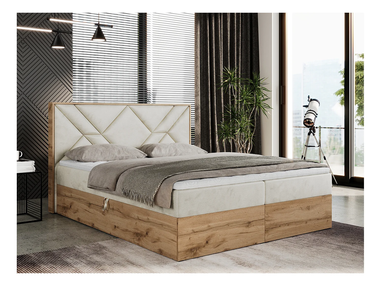 Boxspringbett GUNAR - gepolster kopfteil, Doppelbett mit Multipocket-Matratze, zwei Bettkästen - 180x200 cm - H4 - Beige Velvet