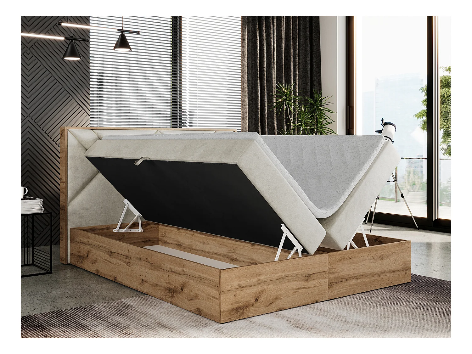 Boxspringbett GUNAR - gepolster kopfteil, Doppelbett mit Multipocket-Matratze, zwei Bettkästen - 180x200 cm - H4 - Beige Velvet