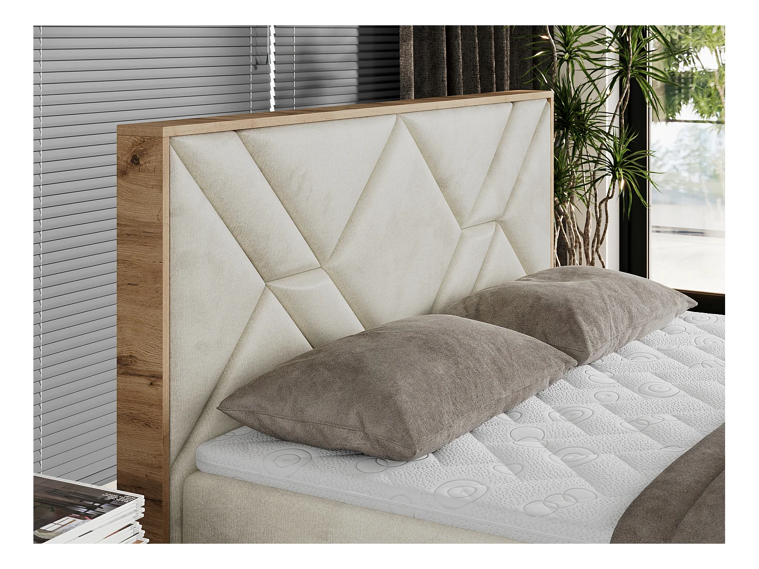 Boxspringbett GUNAR - gepolster kopfteil, Doppelbett mit Multipocket-Matratze, zwei Bettkästen - 180x200 cm - H4 - Beige Velvet