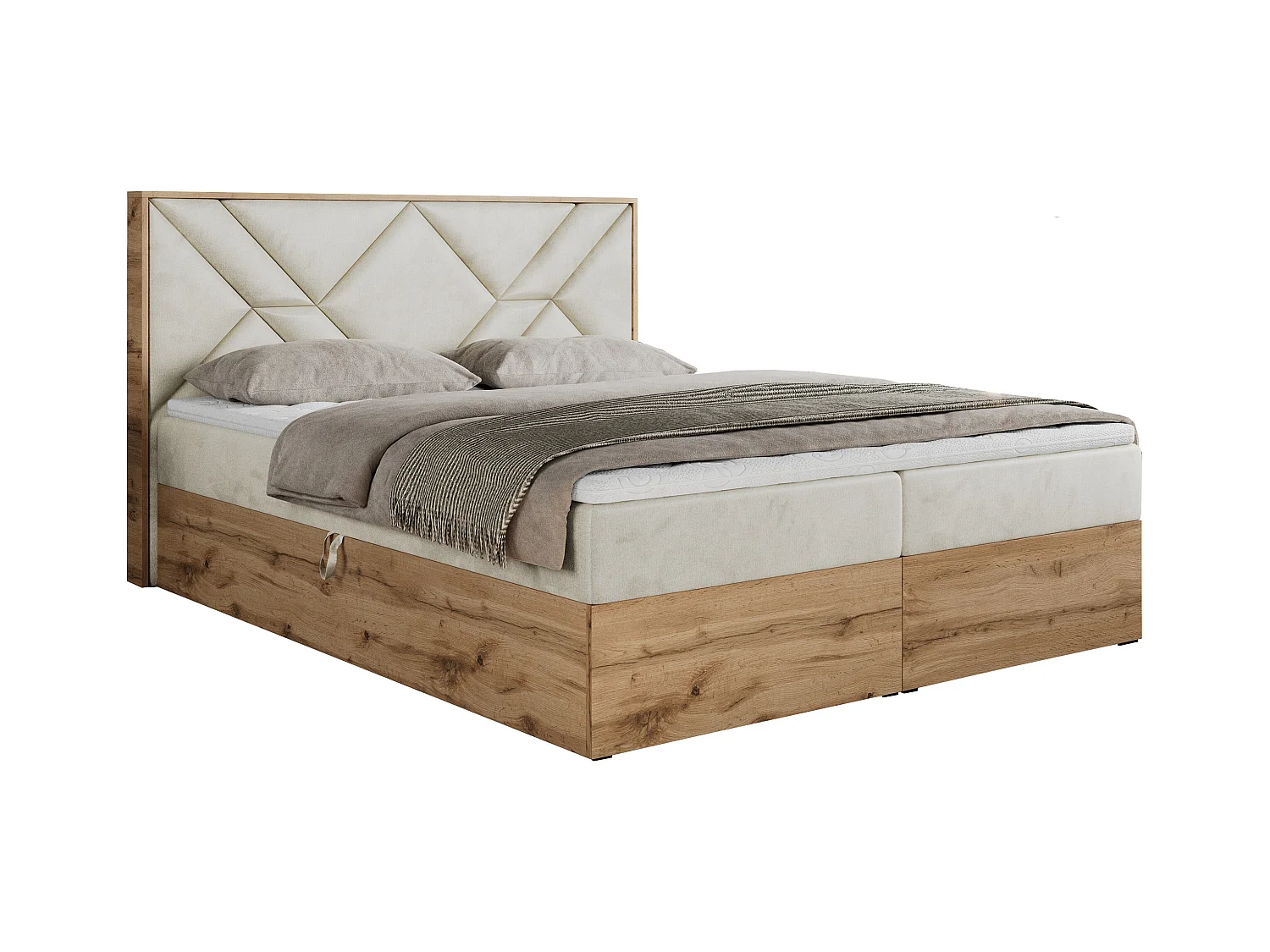 Boxspringbett GUNAR - gepolster kopfteil, Doppelbett mit Multipocket-Matratze, zwei Bettkästen - 180x200 cm - H4 - Beige Velvet
