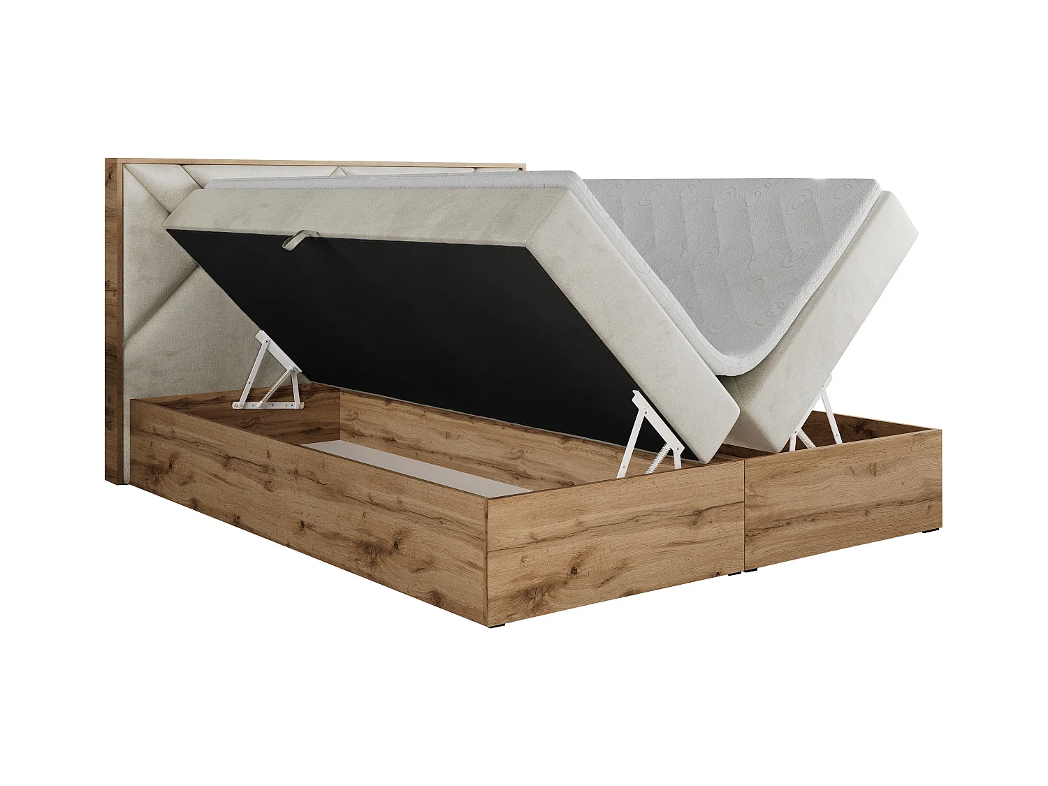 Boxspringbett GUNAR - gepolster kopfteil, Doppelbett mit Multipocket-Matratze, zwei Bettkästen - 180x200 cm - H4 - Beige Velvet