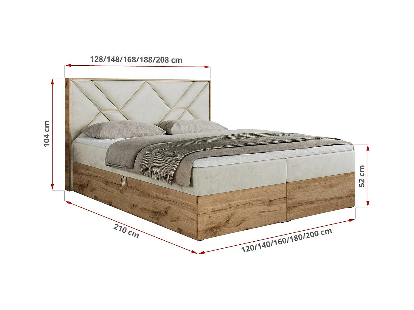 Boxspringbett GUNAR - gepolster kopfteil, Doppelbett mit Multipocket-Matratze, zwei Bettkästen - 180x200 cm - H4 - Beige Velvet