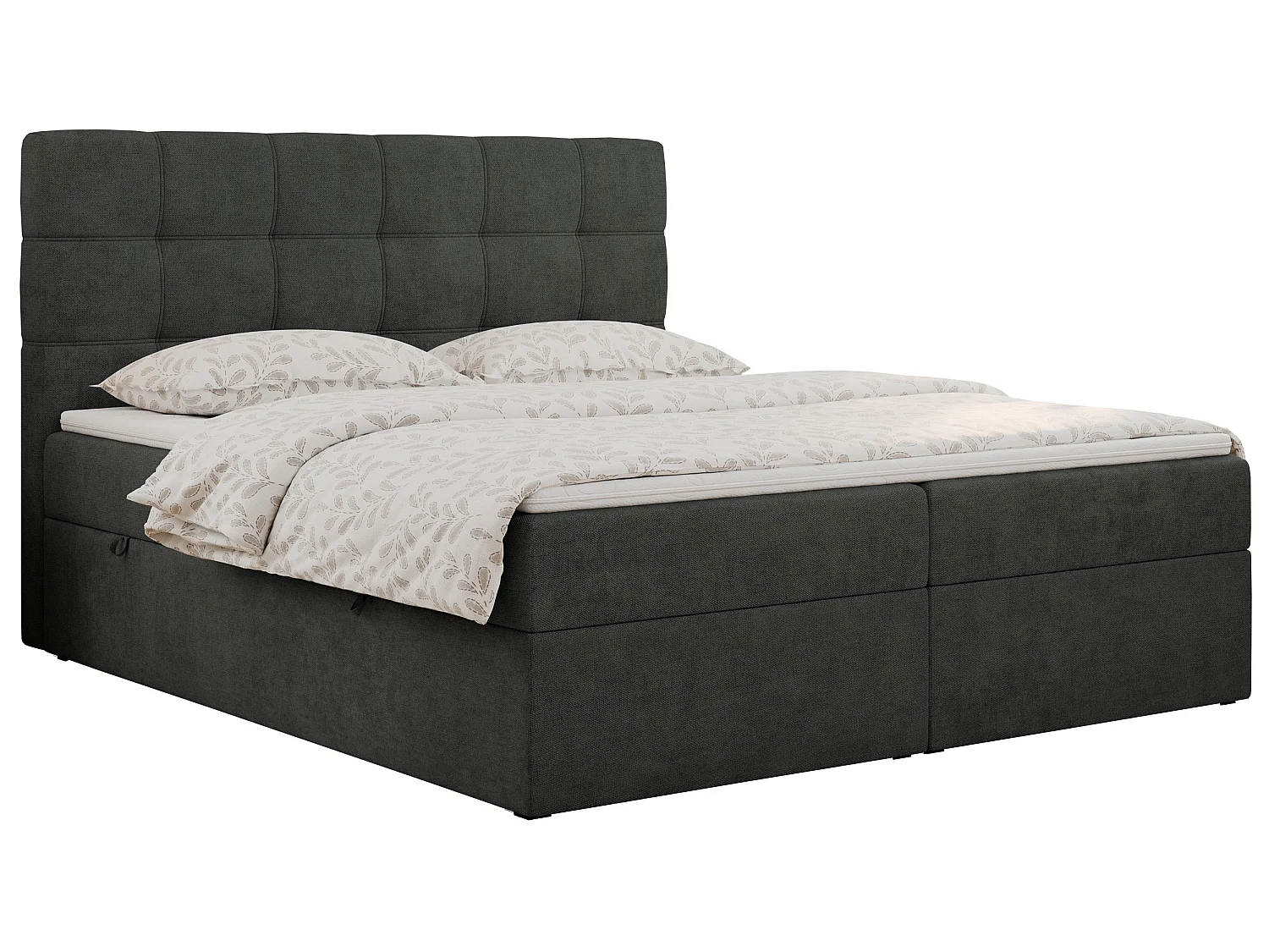 Boxspringbed met hoofdbord H4 + Topper T25 - Donkergrijs Structuurstof - 200x200 - ERNI