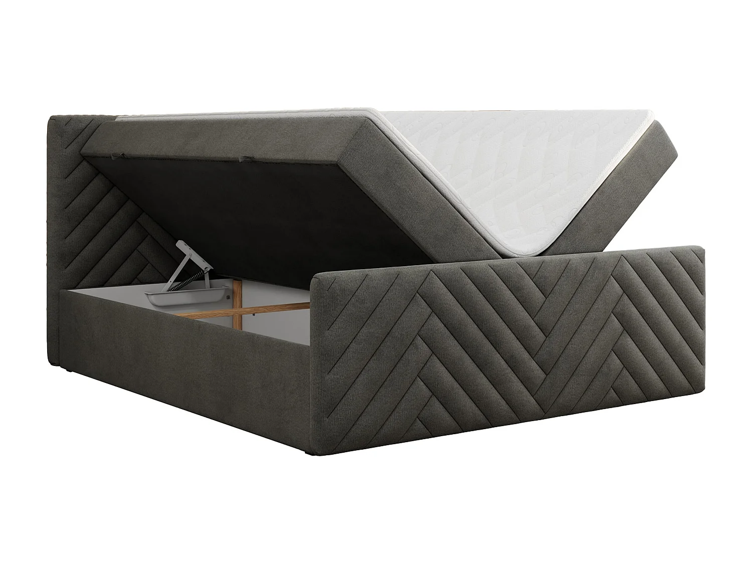 Boxspringbett PARIS DUO - Polsterbett mit genähtem Kopfteil und Frontplatte, Doppelbett, zwei Bettkästen - 160x200 cm - H4 - Dunkelgrau Velvet