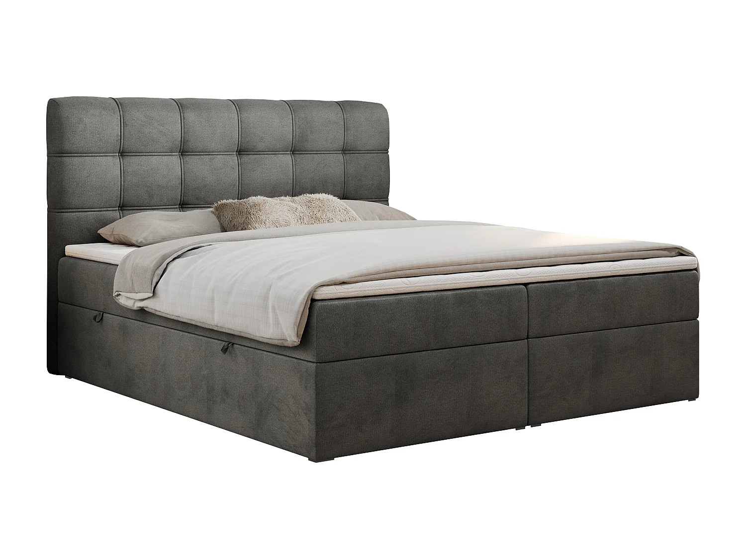 Boxspringbett FAST - Doppelbett mit Stauraum, gestepptes Kopfteil, Multipocket-Matratze - 180x200 cm - H3 - Dunkelgrau Velvet