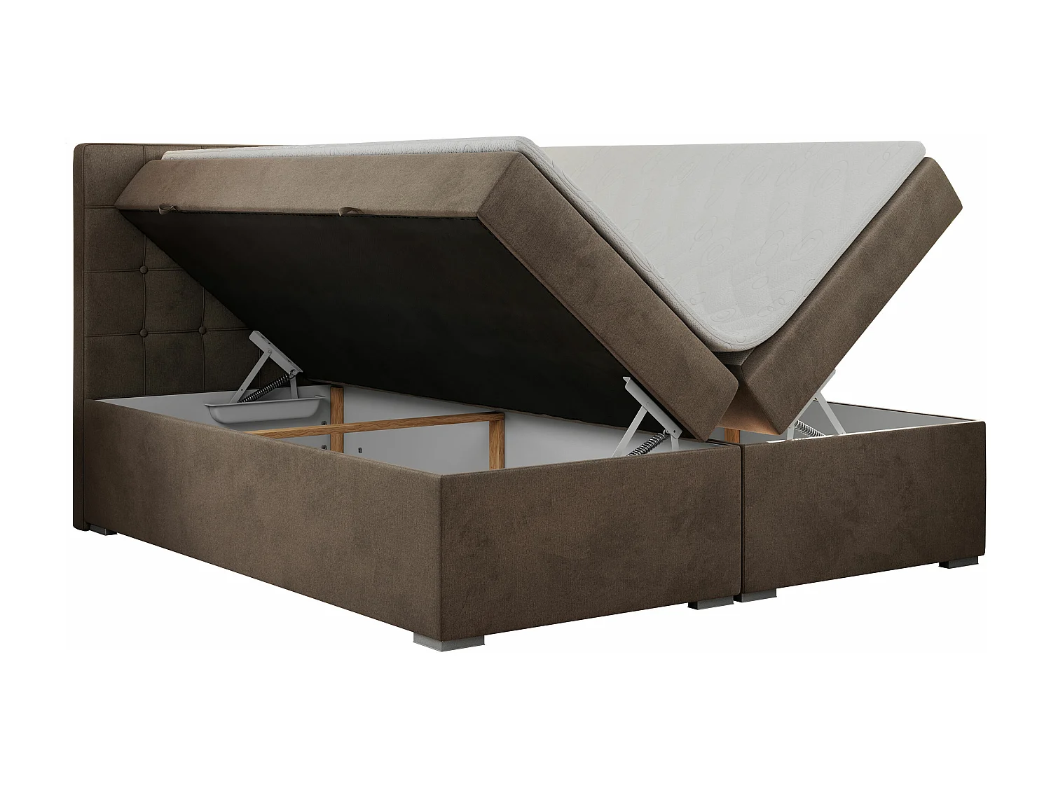 Boxspringbett CARMEN - Polsterbett mit zwei Bettkästen, gesteppte Kopfstütze, Multipocket-Matratze - 140x200 cm - H4 - Braun Velvet