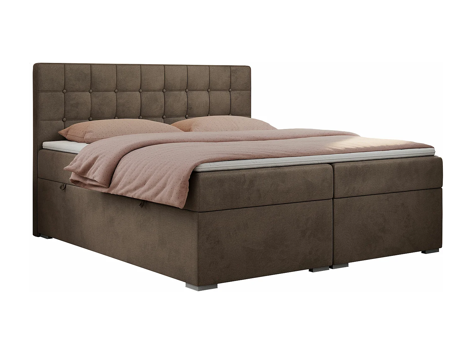Boxspringbett CARMEN - Polsterbett mit zwei Bettkästen, gesteppte Kopfstütze, Multipocket-Matratze - 140x200 cm - H4 - Braun Velvet