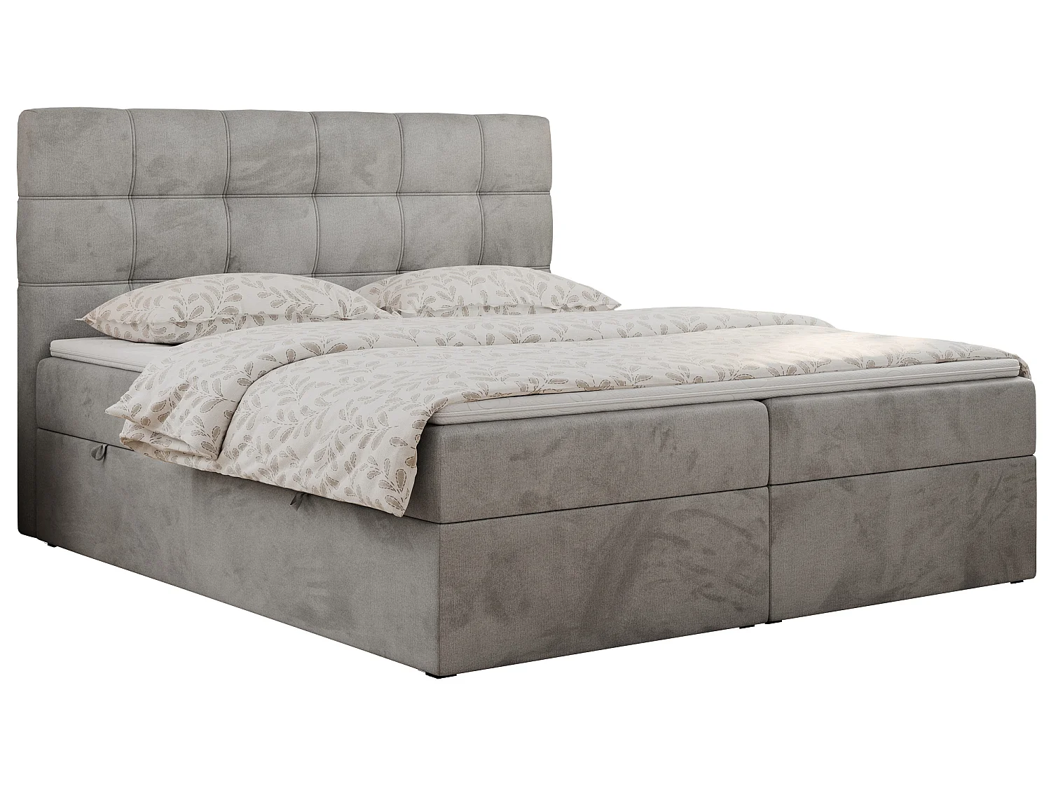 Boxspringbed met hoofdbord H3 + Topper T25 - Lichtgrijs Fluweel - 120x200 - ERNI