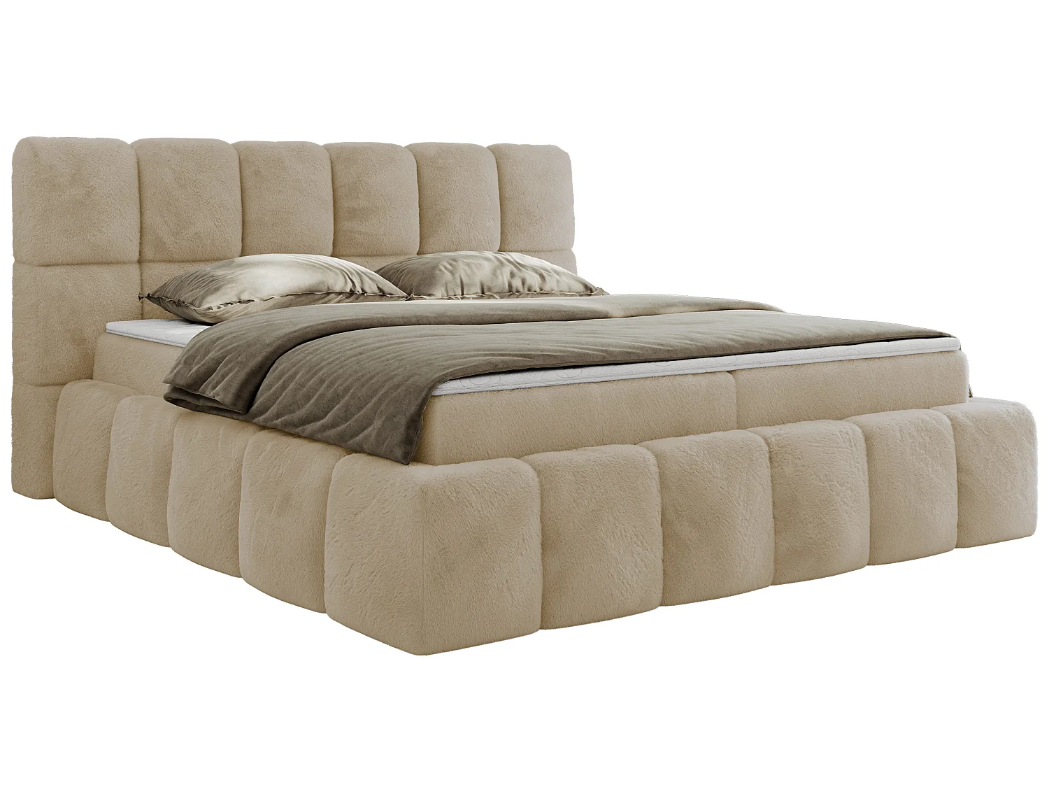 Boxspringbed met hoofdbord H3 + Topper T25 - Creme Pluche - 160x200 - NIRA