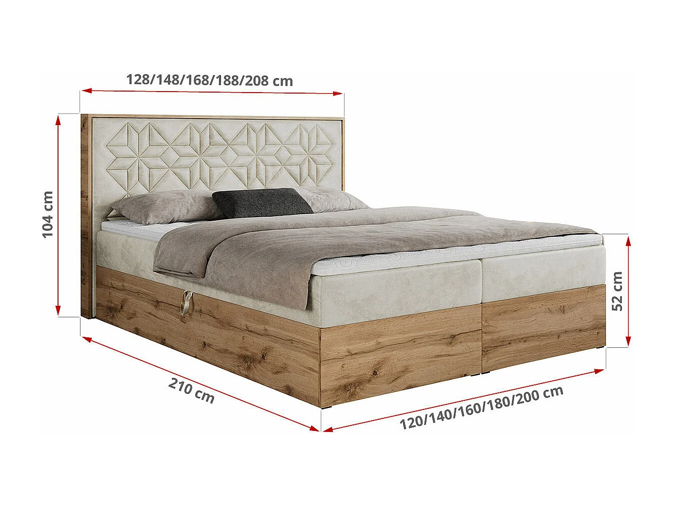 Boxspringbett NESSI - mit hoher Kopfstütze, Multipocket-Matratze und Topper, Doppelbett mit Bettkästen - 180x200 cm - H4 - Beige Velvet