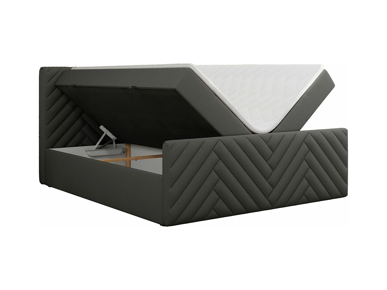 Boxspringbett PARIS DUO - Polsterbett mit genähtem Kopfteil und Frontplatte, Doppelbett, zwei Bettkästen - 160x200 cm - H3 - Grau Kunstleder