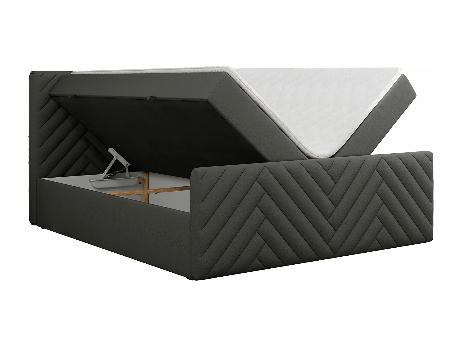 Boxspringbett PARIS DUO - Polsterbett mit genähtem Kopfteil und Frontplatte, Doppelbett, zwei Bettkästen - 160x200 cm - H3 - Grau Kunstleder