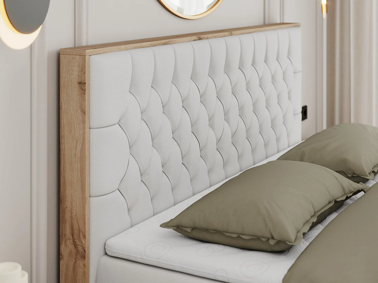 Boxspringbett AMORE - Bett mit Multipocket-Matratze, gesteppte Kopfstütze, Doppelbett für Schlafzimmer - 160x200 cm - H3 - Weiß Kunstleder