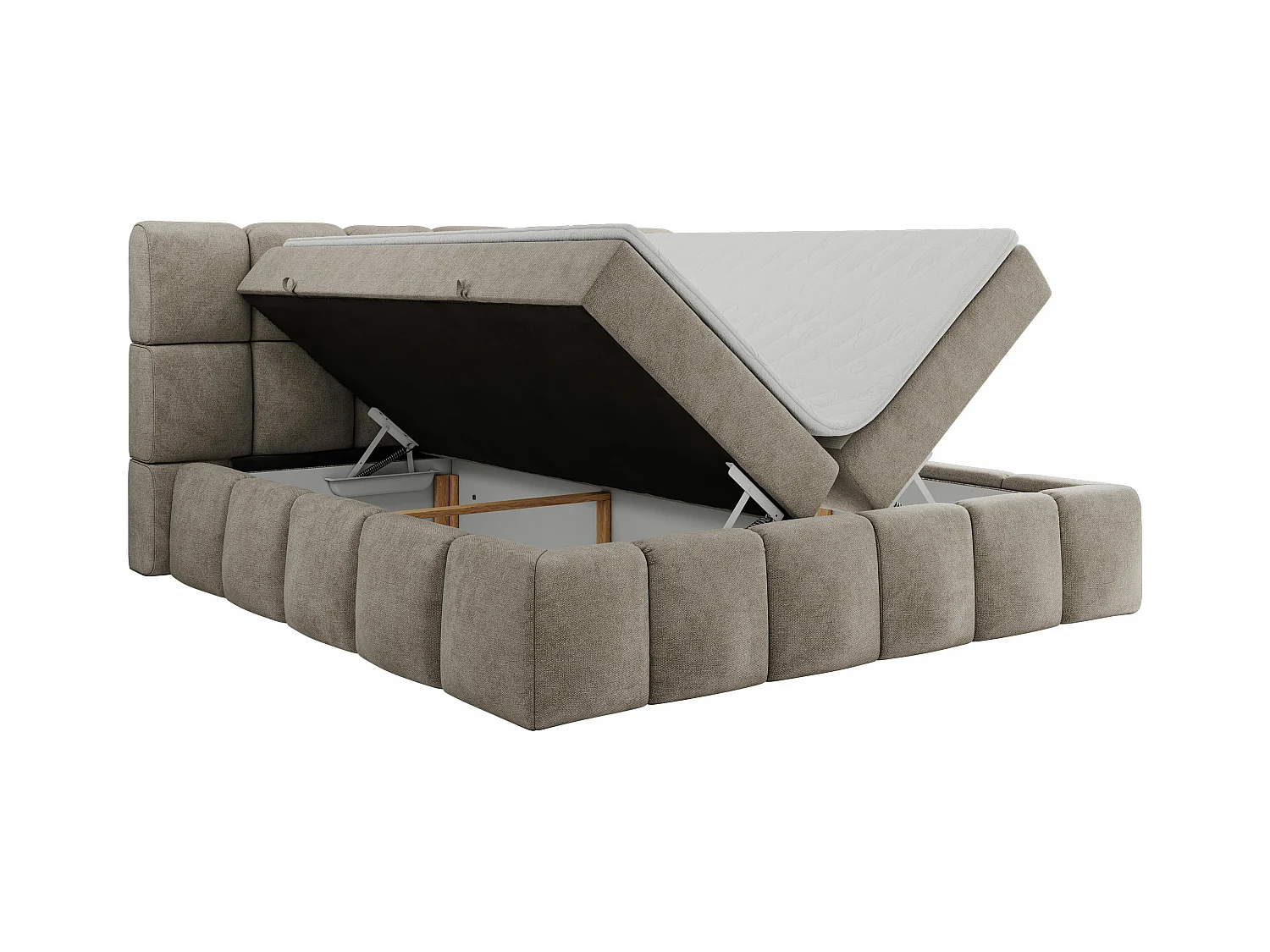 Boxspringbett NIRA - dekorativ kopfteil, Bettkästen und Multipocket-Matratze, Doppelbett für Schlafzimmer - 120x200 cm - H3 - Beige Strukture