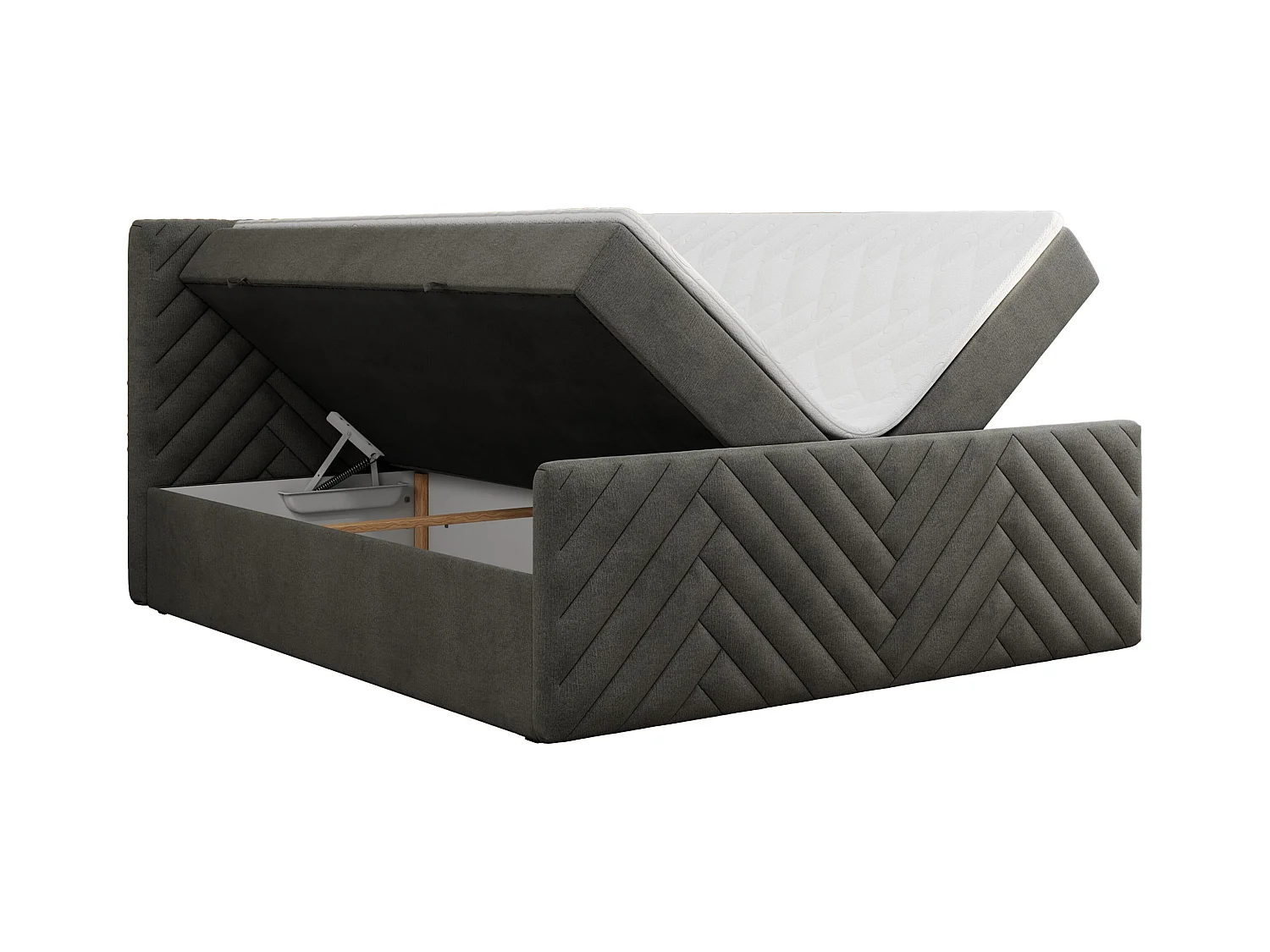 Boxspringbett PARIS DUO - Polsterbett mit genähtem Kopfteil und Frontplatte, Doppelbett, zwei Bettkästen - 160x200 cm - H3 - Dunkelgrau Velvet