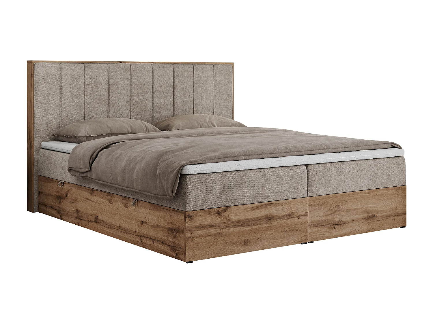 Boxspringbett BELLISSIMO - mit gestepptem Kopfteil, Polsterbett mit zwei Bettkästen, Multipocket-Matratze - 180x200 cm - H3 - Beige Strukture