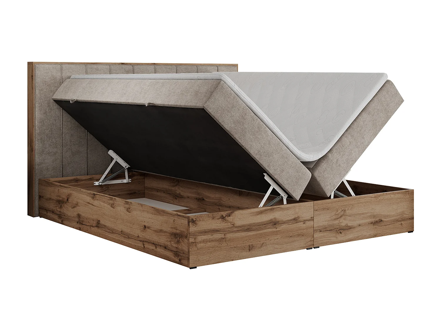 Boxspringbett BELLISSIMO - mit gestepptem Kopfteil, Polsterbett mit zwei Bettkästen, Multipocket-Matratze - 180x200 cm - H3 - Beige Strukture