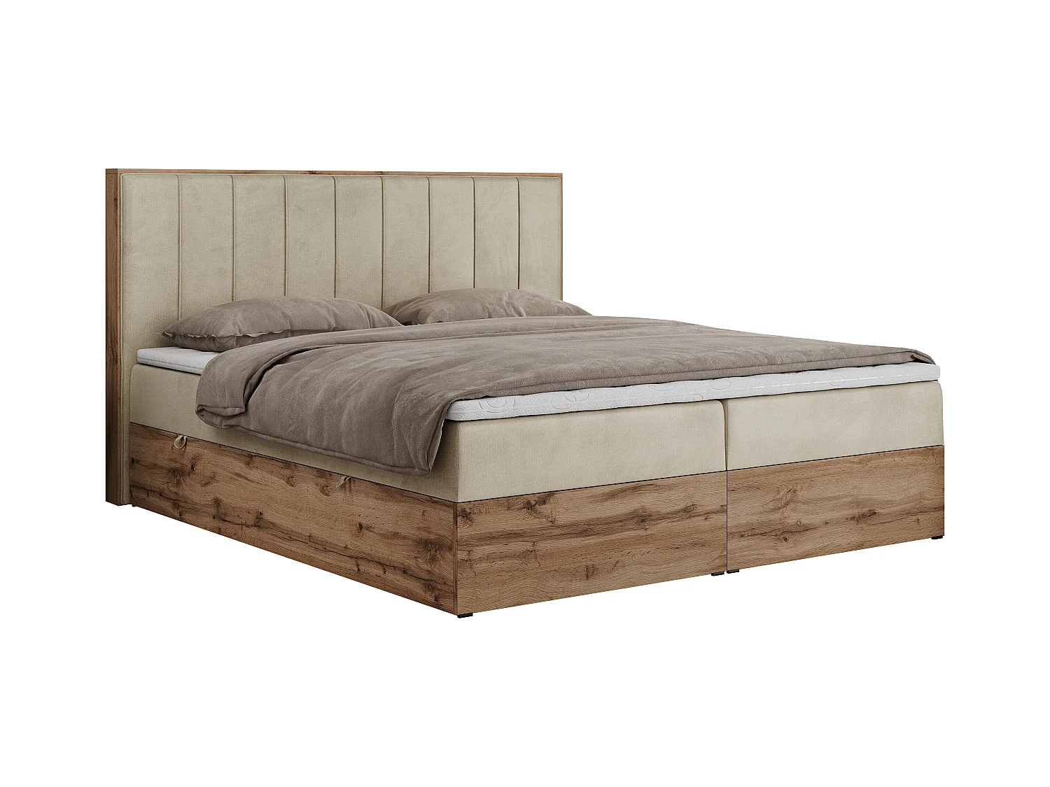 Boxspringbett BELLISSIMO - mit gestepptem Kopfteil, Polsterbett mit zwei Bettkästen, Multipocket-Matratze - 180x200 cm - H3 - Beige Velvet