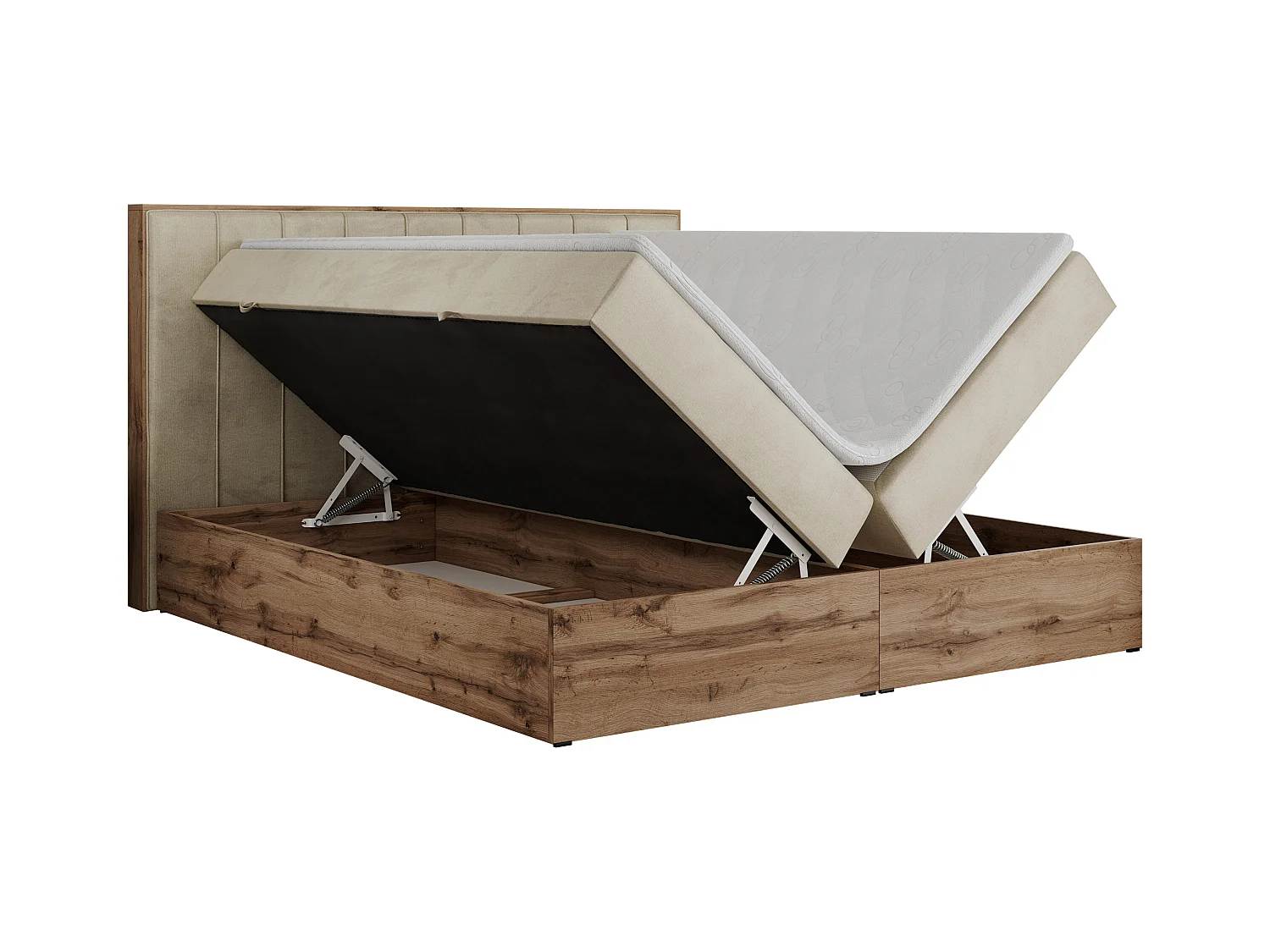 Boxspringbett BELLISSIMO - mit gestepptem Kopfteil, Polsterbett mit zwei Bettkästen, Multipocket-Matratze - 180x200 cm - H3 - Beige Velvet