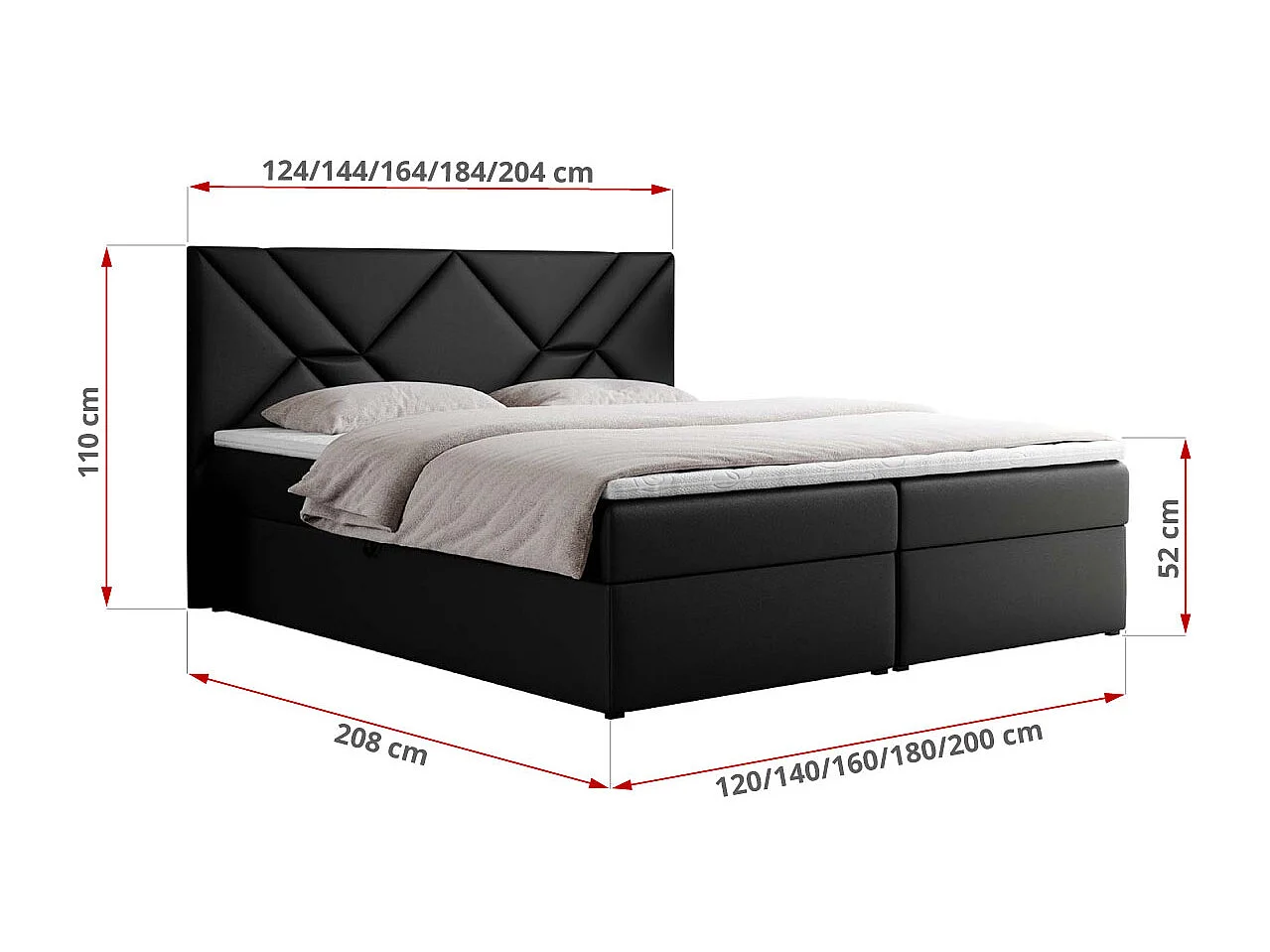 Boxspringbett NEOMI - dekorativem Kopfteil, Polsterbett mit Multipocket-Matratzen, zwei Bettkästen - 120x200 cm - H4 - Hellgrau Strukture