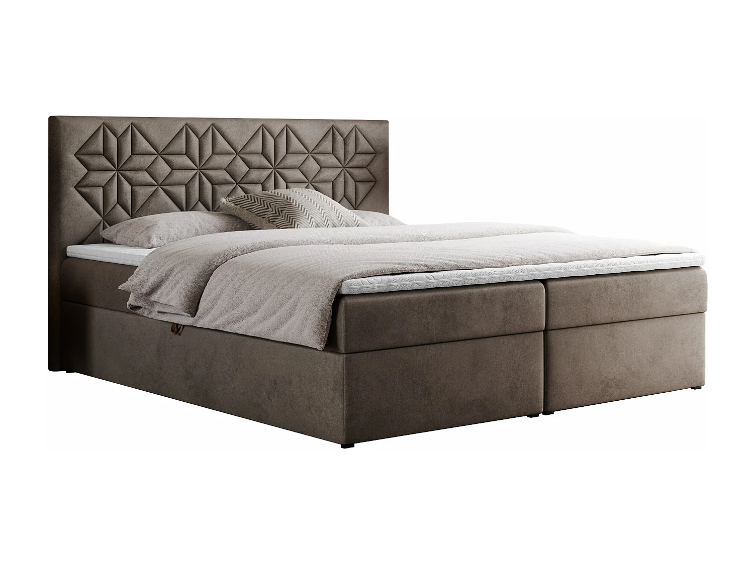 Boxspringbett LEILA - gestepptes Kopfteil,  7 Härtezonen Multipocket-Matratzen, Doppelbett mit Bettkästen - 160x200 cm - H3 - Braun Velvet
