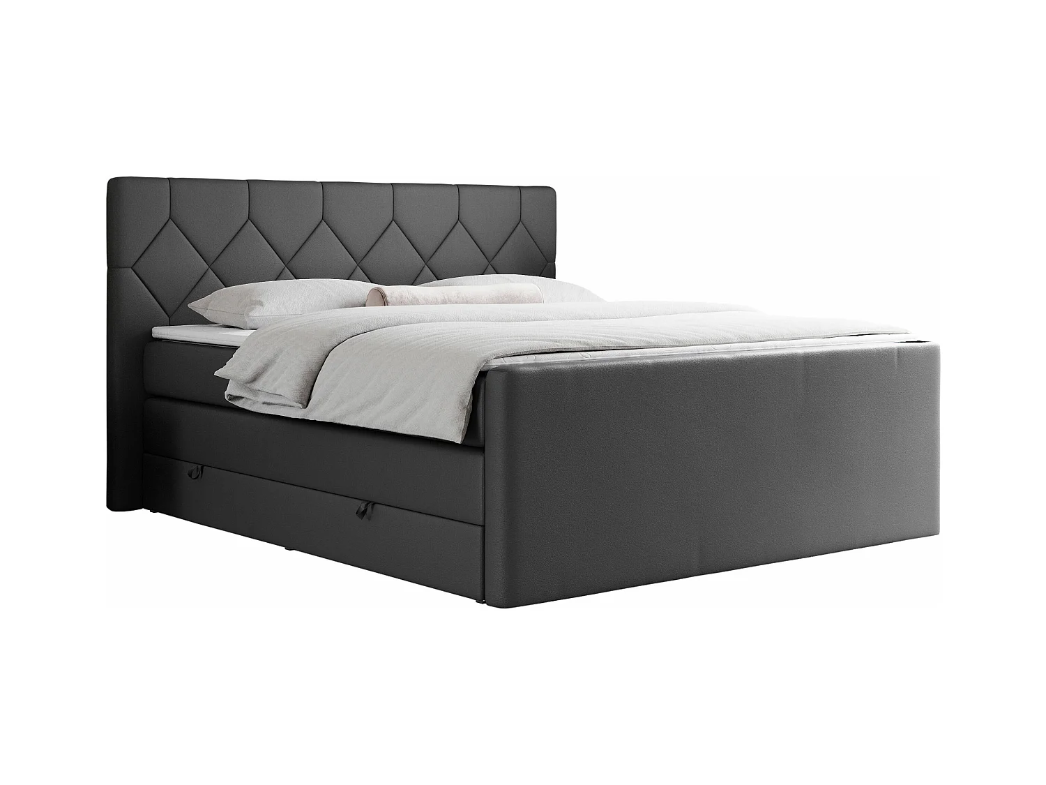 Boxspringbett EIGAR KING - Doppelbett mit genähtem Kopfteil, zwei Multipocket-Matratzen, Polsterbett für Schlafzimmer - 200x200 cm - H4 - Dunkelgrau Kunstleder