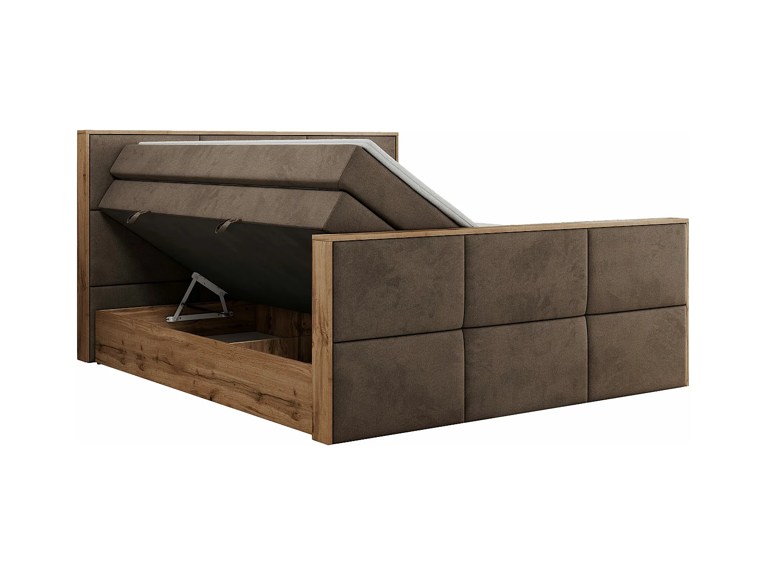 Boxspringbett ALBERO 2 KING DUO - Eiche Wotan Holzrahmen, zwei Multipocket-Matratzen, Bettkästen - 180x200 cm - H4 - Braun Velvet