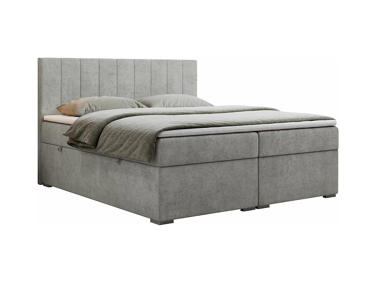 Boxspringbett LOPE - genähtes Kopfteil, Doppelbett mit Stauraum, Multipocket-Matratze, Topper - 180x200 cm - H4 - Hellgrau Strukture
